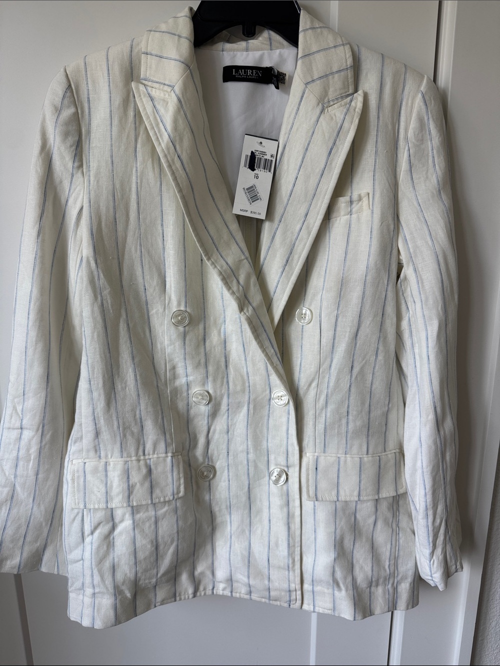 Lauren Ralph Lauren White Blazer with Light Blue Pinstripes